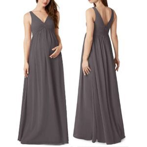 Azazie Maternity Maxi Dress Yetta Chiffon Formal Evening Party Grey Size12 $129
